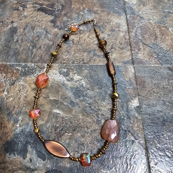 Jewelry - copper colored beaded necklace with orange beads
